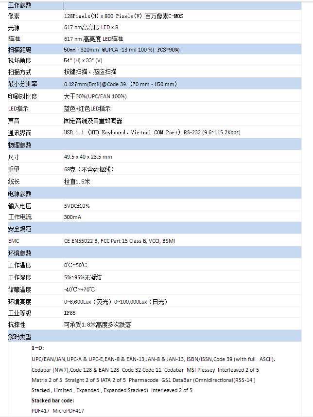 二維碼識別模塊GX-60Series詳細參數